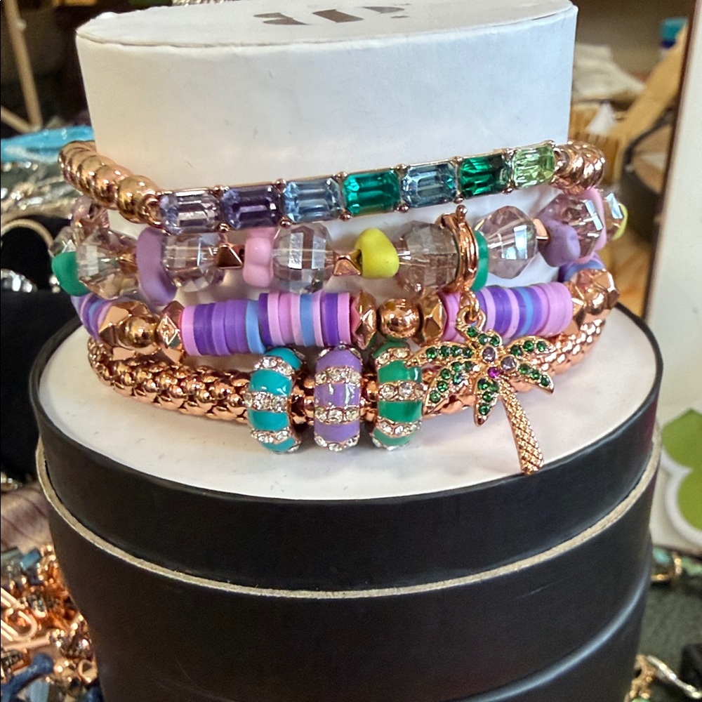 Rose Gold Stackable Bracelet Set With Purple & Gr… - image 1